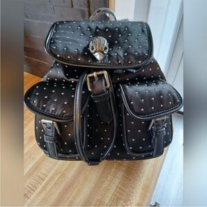 Kurt Geiger Black Studded Mini Backpack with Silver Hardware